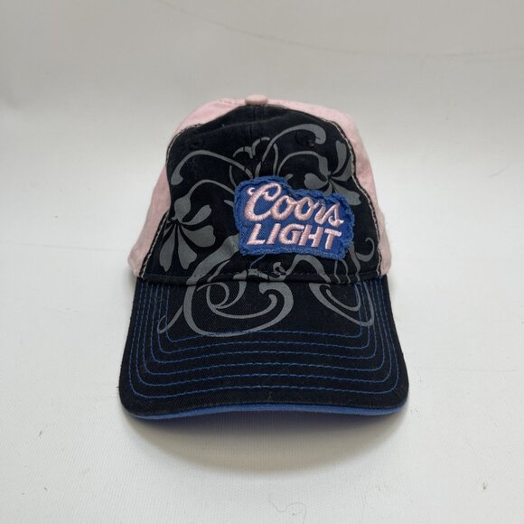 Y2K Coors Light Strapback Adjustable Hat Cap Beer Women Grunge Floral Goth Pink - Picture 1 of 13